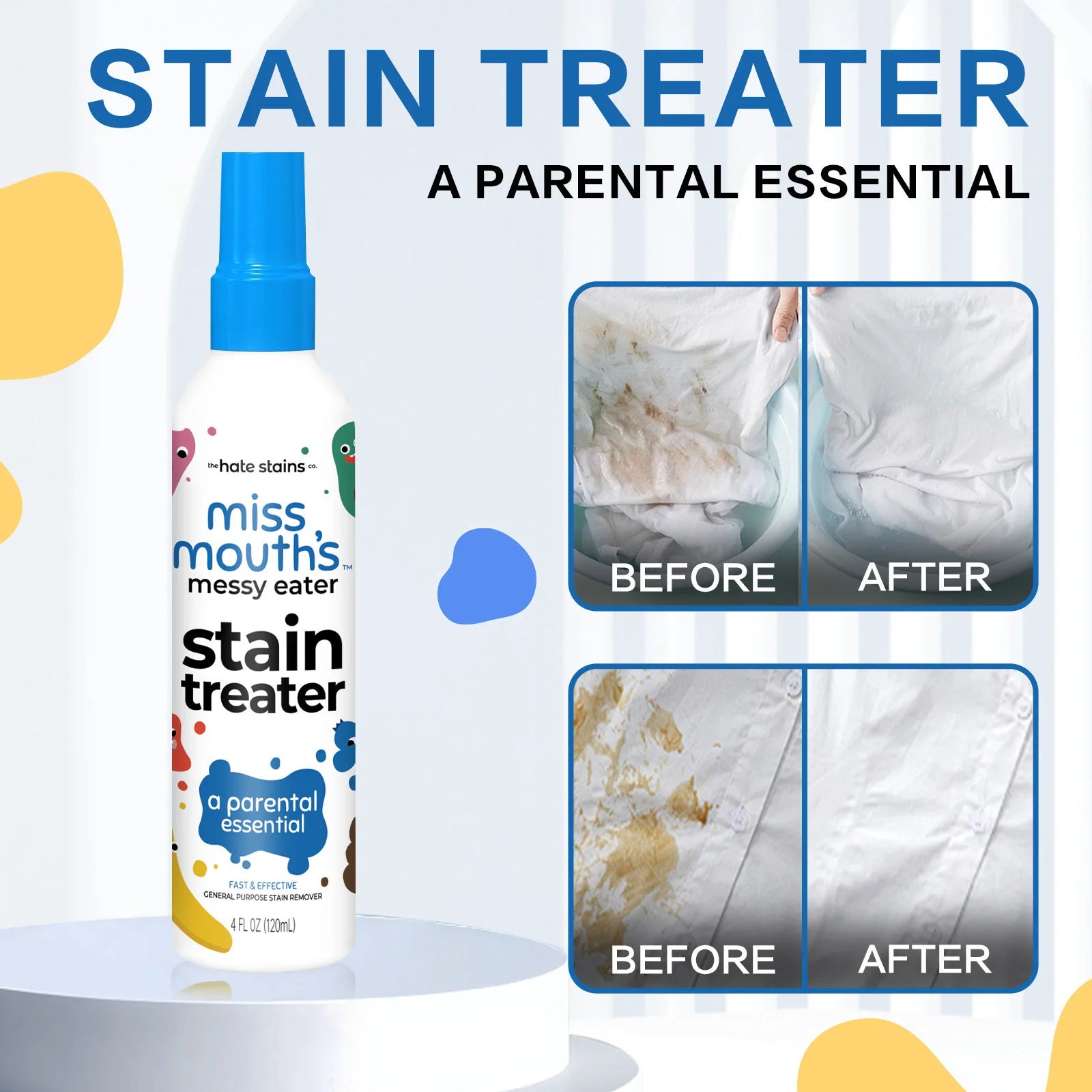 Fabric Stain Remover Spray Dust Bleached Decontamination Treater Spray Effective Yellow Stains Removal for Laundry and Shoes